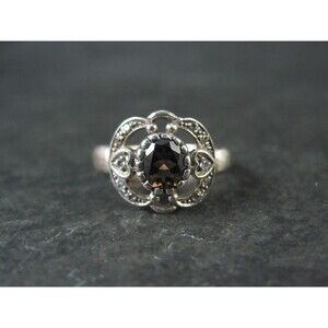 Vintage Smoky Topaz Heart Ring in Sterling Silver Size 8